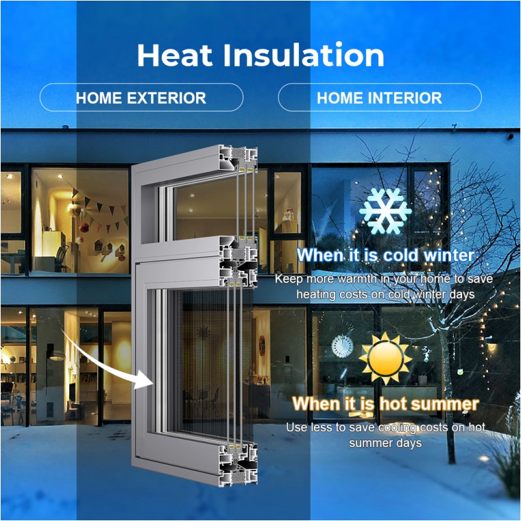 OUNA NFRC Thermal Break Double Glass Energy Efficient Aluminum Casement windows for Villa Hurricane Impact Proof Awning Window