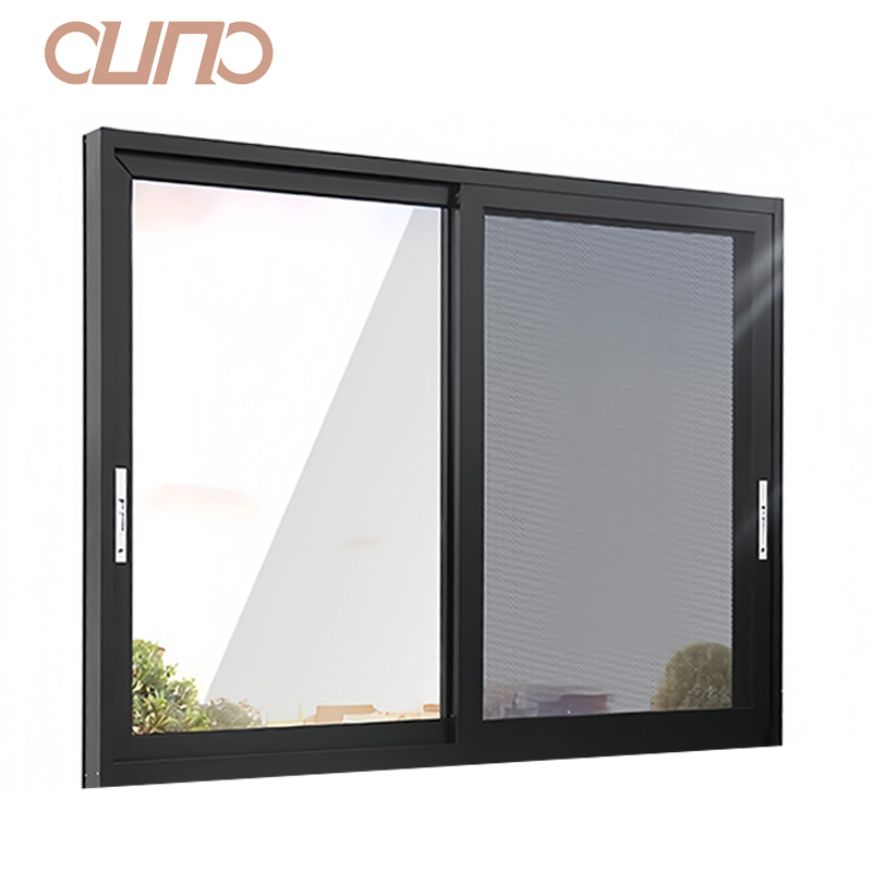 OUNA NFRC USA Project Double Glazed Sliding Windows Low-E Glass Thermal Break Aluminum Sliding Window With Mosquito Net
