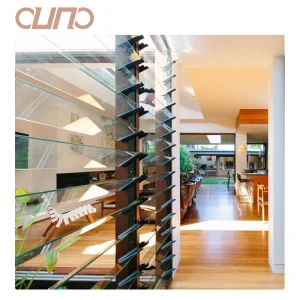 OUNA Double Glazed Hurricane-proof Froste Louver Shutters Aluminum Blinds Modern Wooden Crate Windows Glass Stainless Steel