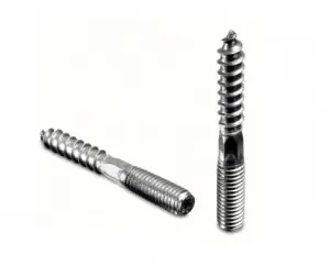 Hanger screw double-ended fastener for wood and metal connections