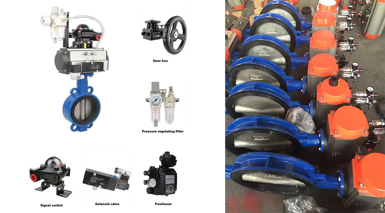 Pneumatic wafer butterfly valve single acting spring type
