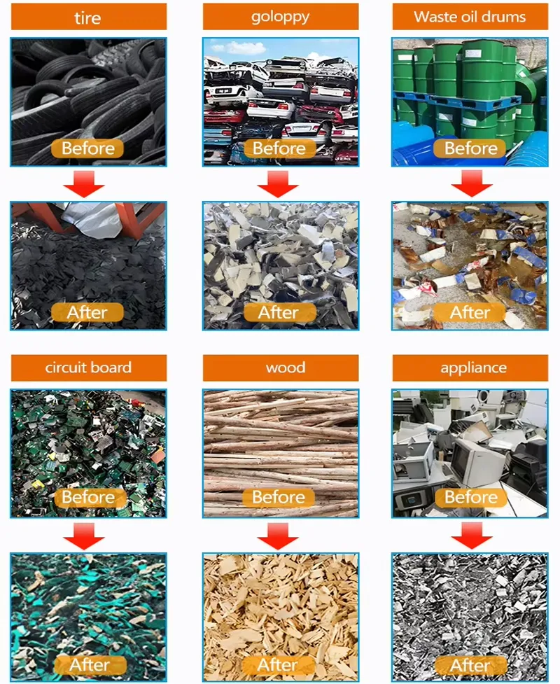 Máquina de Reciclagem Trituradora de Duplo Motor para Plástico, Pneus de Borracha e Vigas de Madeira