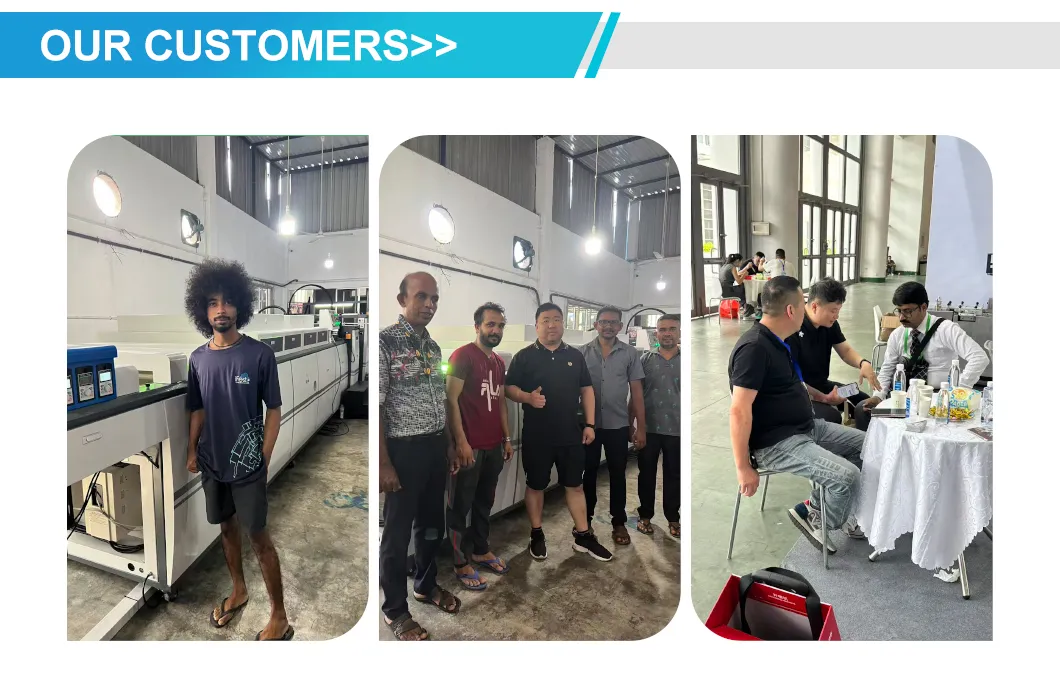 Clientes visitando as instalações e equipamentos de laminação