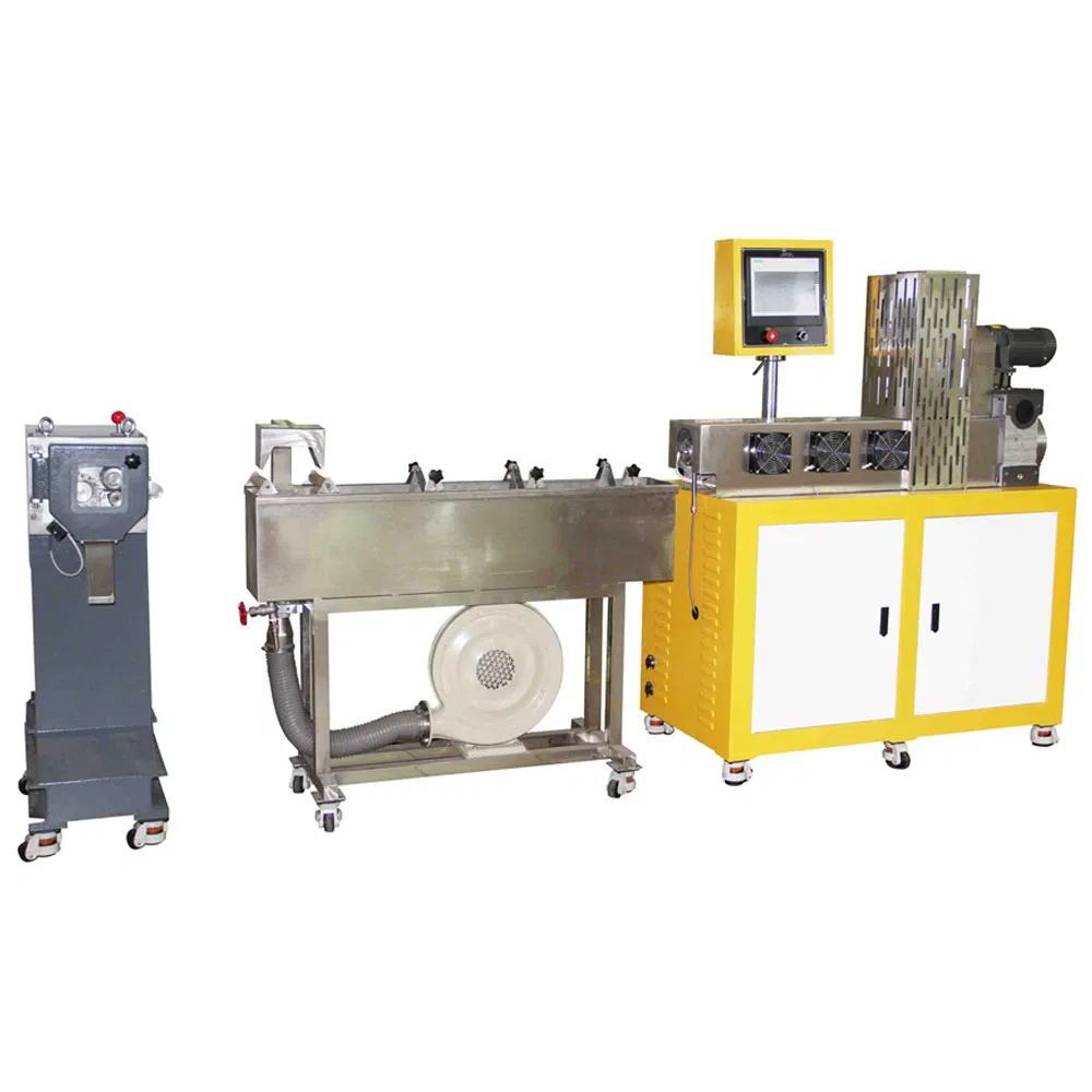 Linha de Granulação por Extrusão de Parafuso Duplo com Masterbatch de Alta Carga de Metal em Laboratório