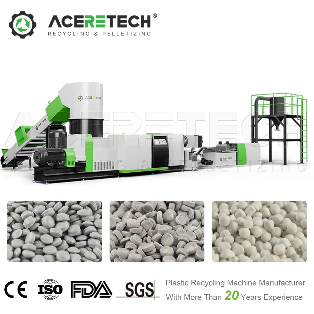 200-1000kg/H PP/PE película industrial agrícola/saco entrançado/flocos/embalagem espuma Reciclagem de plástico pelotização Máquina de expansão de granulador animal de estimação com certificado FDA