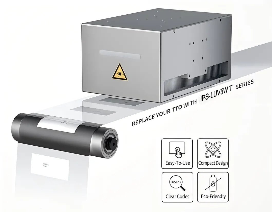 Máquina de Marcação a Laser UV Mini Tto Substitui Impressão por Transferência Térmica Tradicional em Filme Plástico Flexível para Embalagem de Alimentos