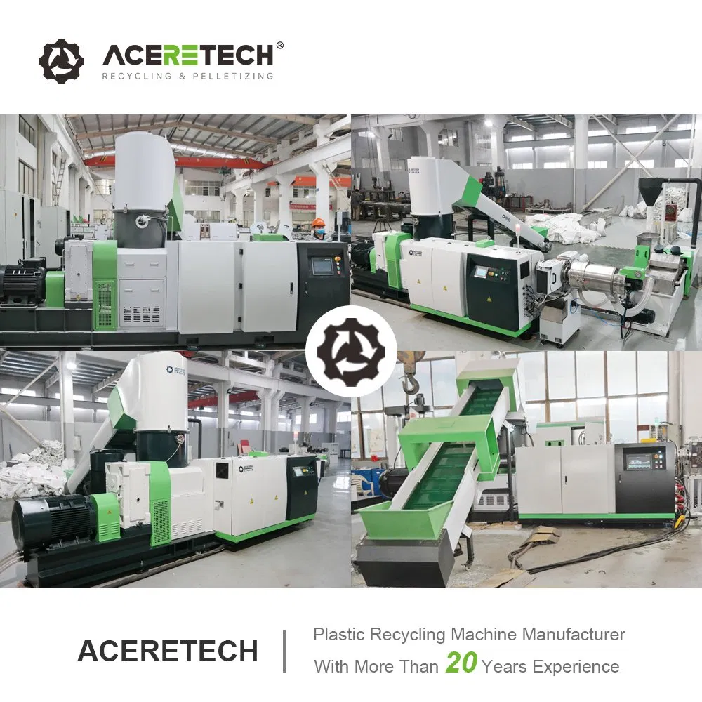 200-1000kg/H PP/PE película industrial agrícola/saco entrançado/flocos/embalagem espuma Reciclagem de plástico pelotização Máquina de expansão de granulador animal de estimação com certificado FDA