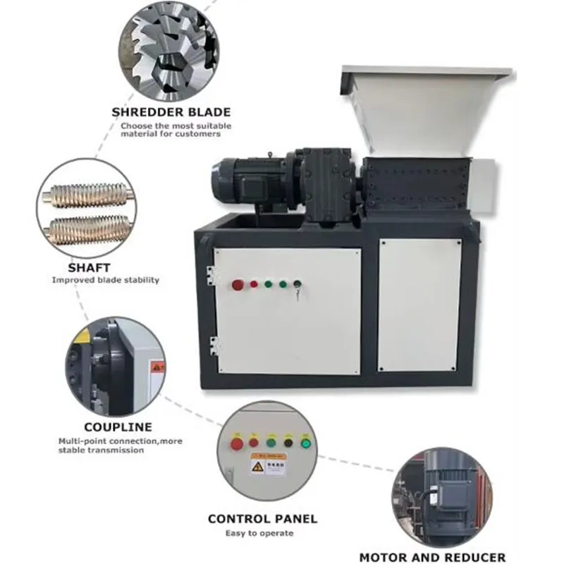 Destruidor de Plástico Residual para Tambor, Filme, Saco de Rede, Equipamento de Reciclagem de Resíduos com Eixo Duplo