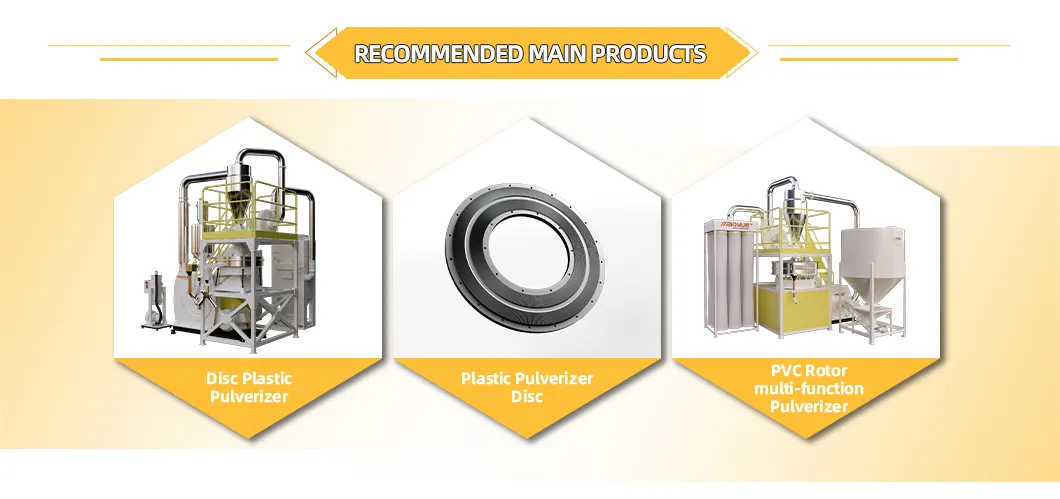 Máquina de moagem de pó de moagem de disco para reciclagem de plásticos em sucata de PE, PP, PVC, HDPE, LLDPE, PET e EVA