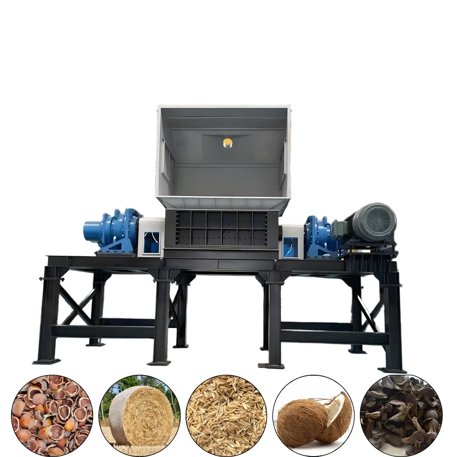 Triturador de Eixo Duplo Multiuso - Equipamento de Trituração Dual - Processa Borracha, Plásticos e Cascas Resistentes (Palha de Coco e Palma)