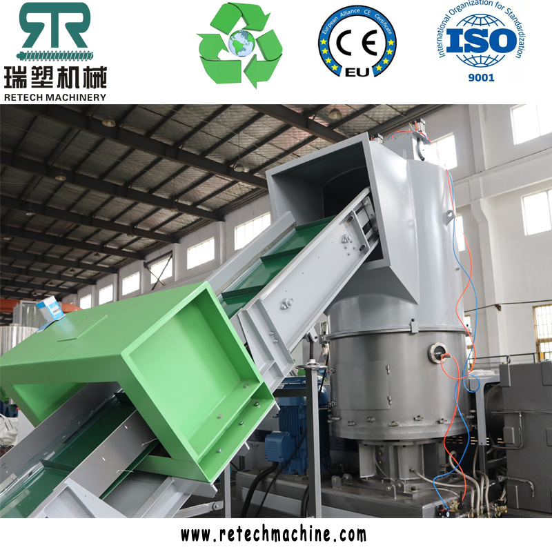 Linha de Reciclagem de Pelotização e Granulação de Flocos de Filme de PE/PP/LDPE LLDPE HDPE/ABS/PS/EPS/EVA/PA/TPU com Compactador e Extrusão por Face de Matriz