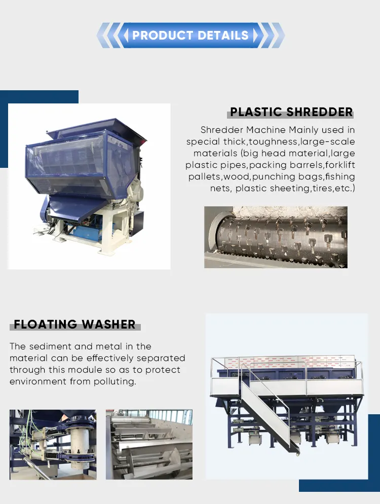 Máquina de Reciclagem de Plástico para Lavagem e Granulação de PE/PP/PA/PVC/ABS/PS/PC/PET