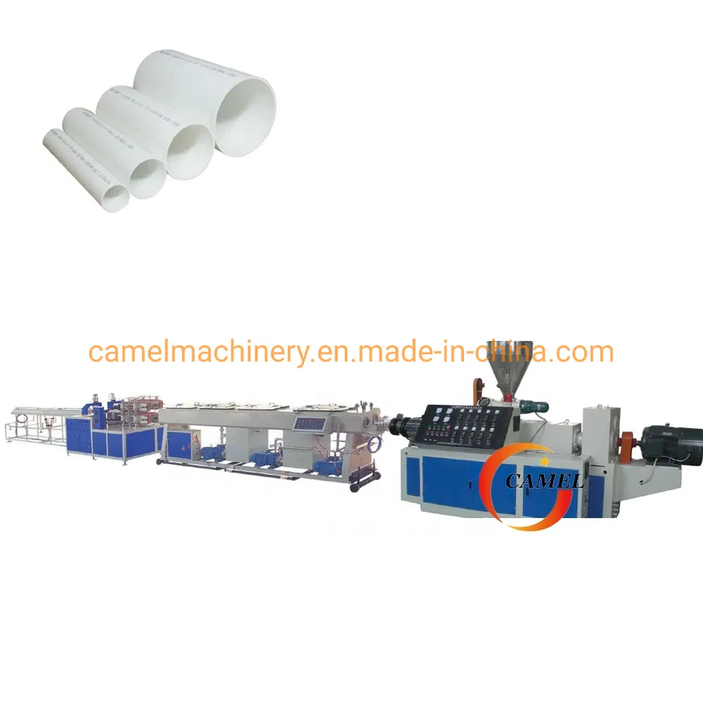 Extrusora de Duplo Parafuso para Fabricação de Tubos de PVC UPVC Plástico Automática com Calibração, Descarregador e Cortador