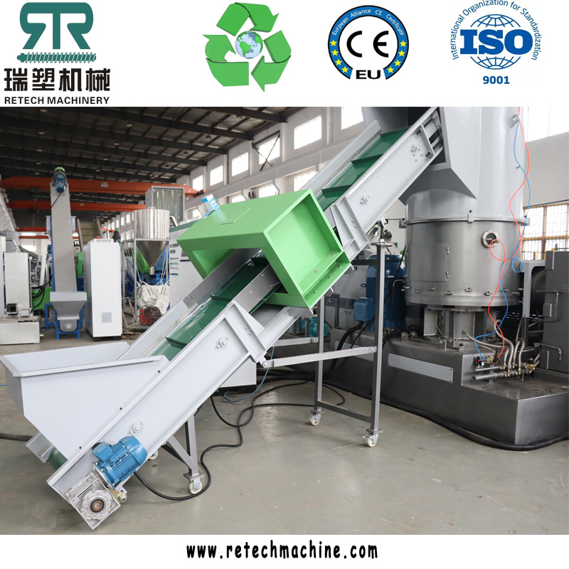 Linha de Reciclagem de Pelotização e Granulação de Flocos de Filme de PE/PP/LDPE LLDPE HDPE/ABS/PS/EPS/EVA/PA/TPU com Compactador e Extrusão por Face de Matriz
