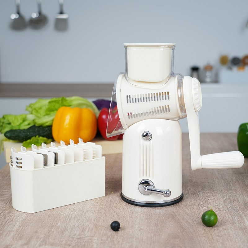 5 en 1 Picadora de Alimentos de Manivela con Rallador Rotatorio y Cuchillas Intercambiables