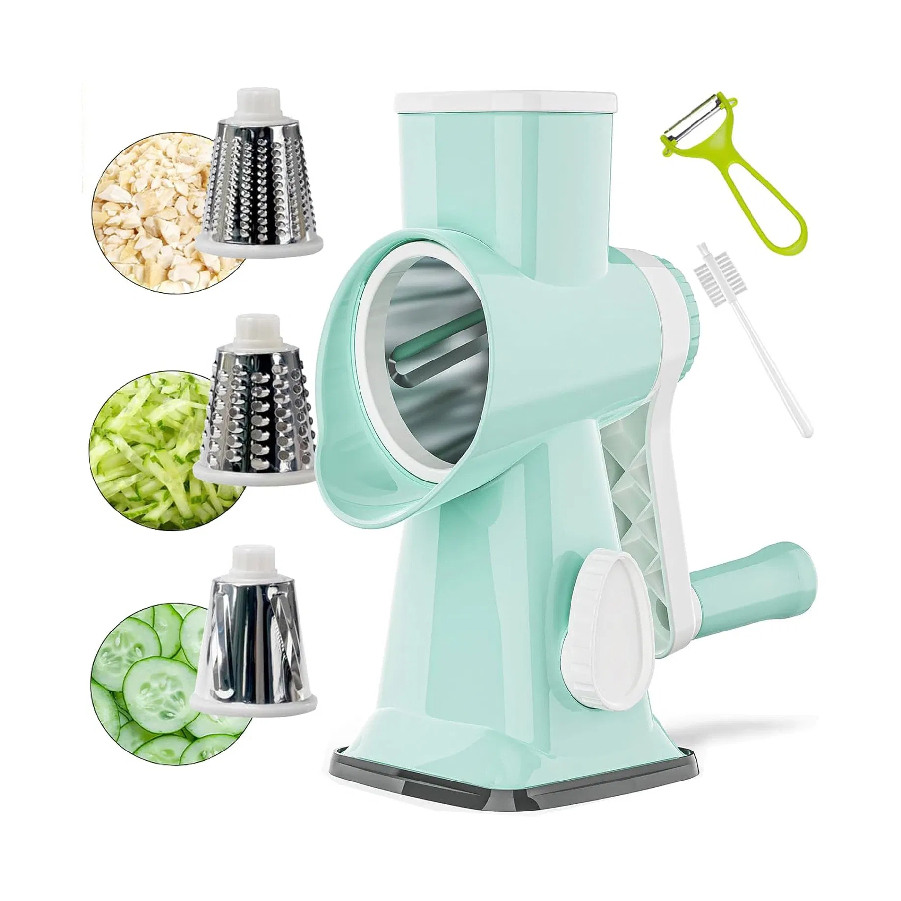 Nuevo rallador de alimentos manual rotativo multifuncional de plástico ABS con cuchilla ecológica para queso y verduras