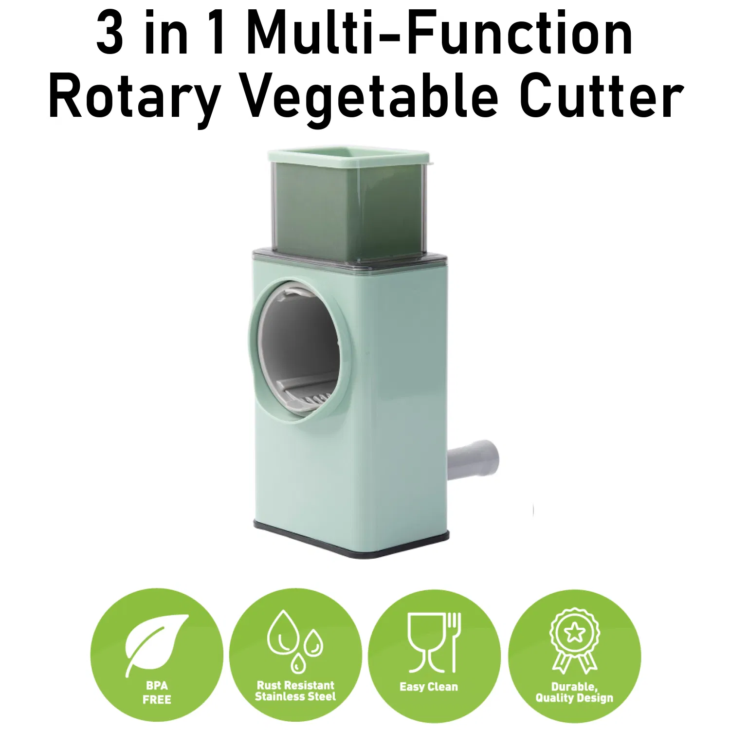 3 en 1 Cortador de Verduras Rotatorio con Cuchillas de Acero Inoxidable para Cocina en Casa Gadget Rallador de Queso