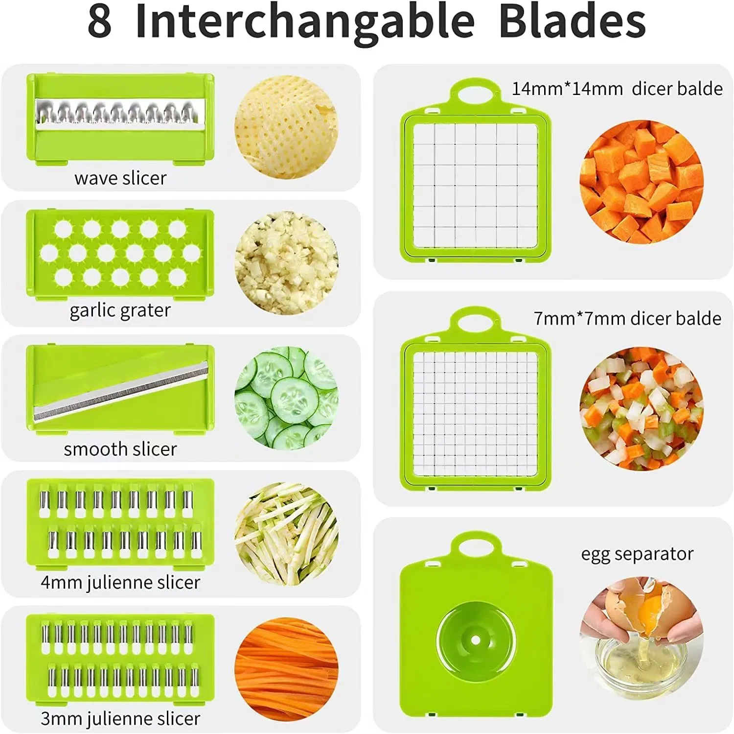 Cortador de cebolla multifuncional 16 en 1 picador de verduras de cocina, rebanador, cortador, rallador de queso, picador de zanahorias y ajo con contenedor