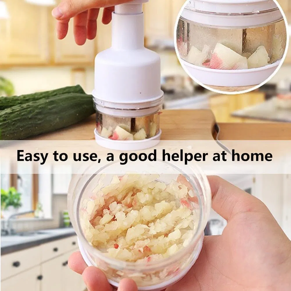 Cortador de cebolla con contenedor, picadores de ajo manuales, cortadores de verduras de mano para ajo, nuez, cuchillas de acero inoxidable, accesorios de cocina