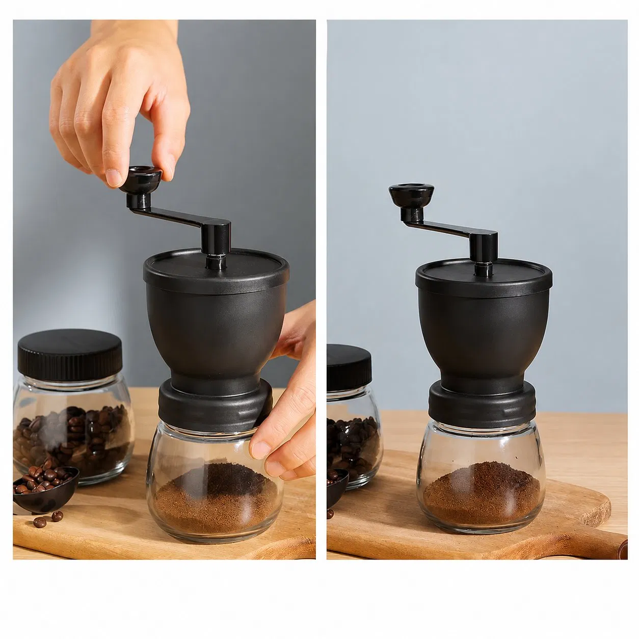 Molino de café manual portátil con manivela para espresso, prensa francesa y vertido
