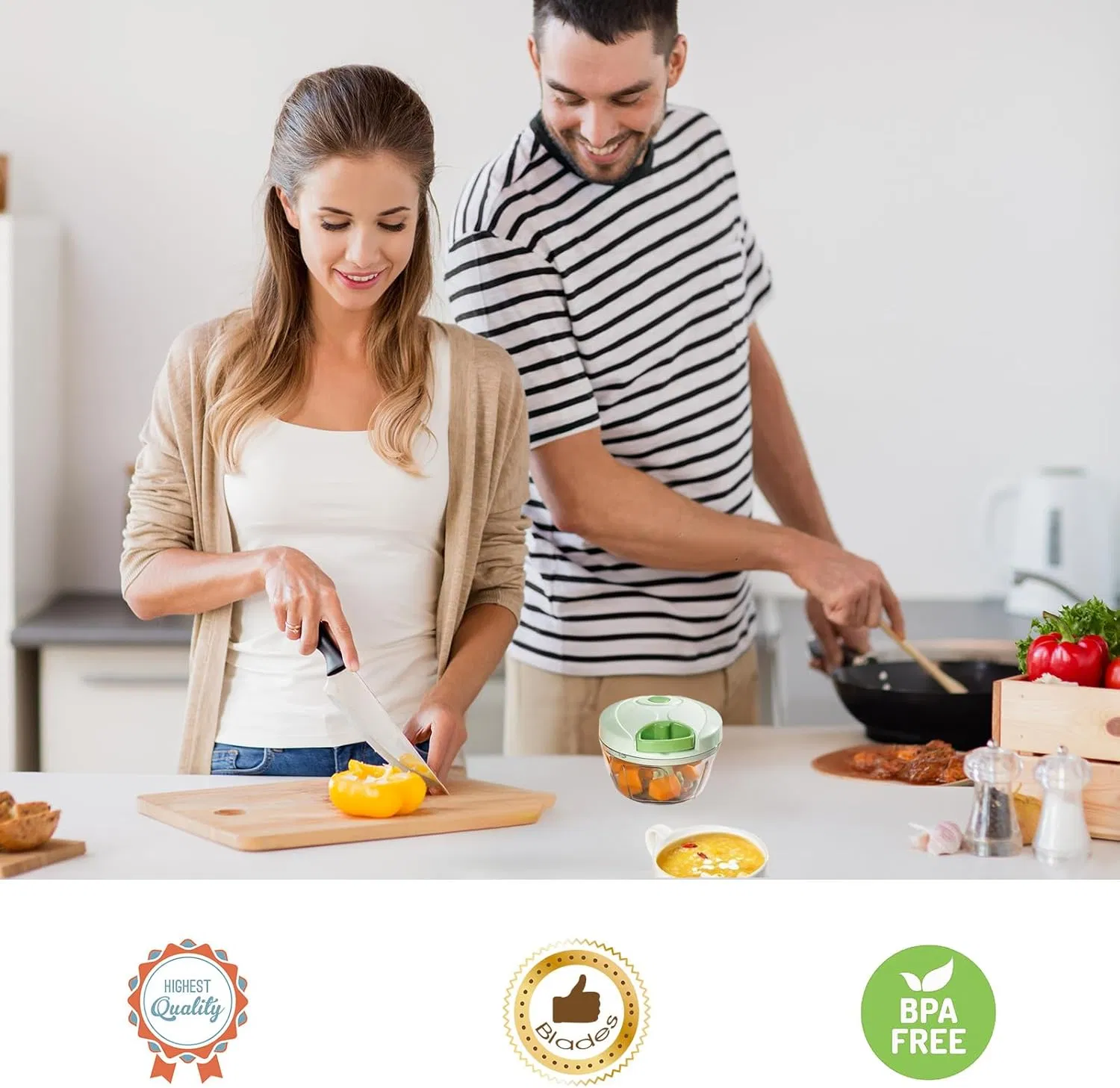 Picador de Verduras Manual con Contenedor, Cortador de Verduras de Tirar a Mano para Ensalada, Ajo, Nueces, Cebolla, Accesorio de Cocina