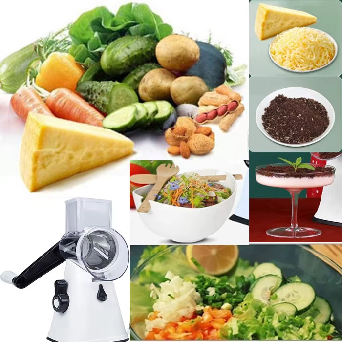 3 en 1 Manual Rallador de Queso Rotativo Redondo Cortador de Verduras Patata Zanahoria Mandolina Picadora de Verduras Rallador de Cocina de Acero Inoxidable Rallador de Queso