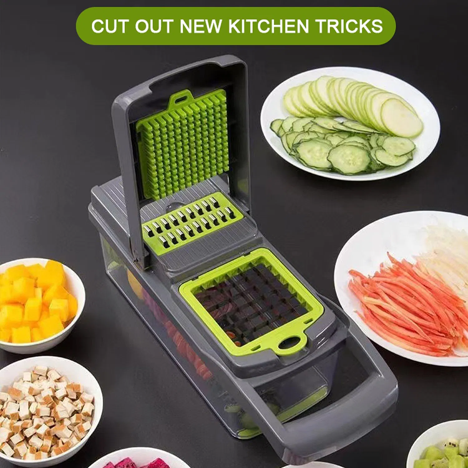 16 en 1 Cortador de cebolla manual multifuncional, rebanador de frutas, prensa de patatas, pelador, picador de verduras manual, triturador de ajo