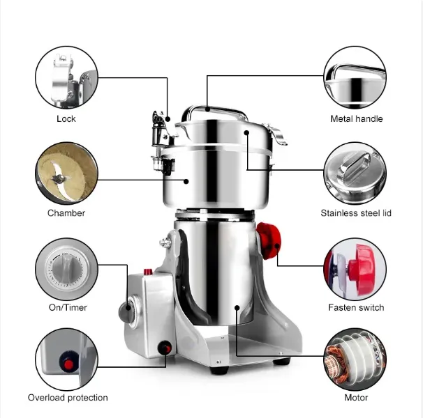 Máquina de Molienda de Acero Inoxidable Multifuncional para Granos de Trigo, Especias y Molido de Alimentos en Polvo