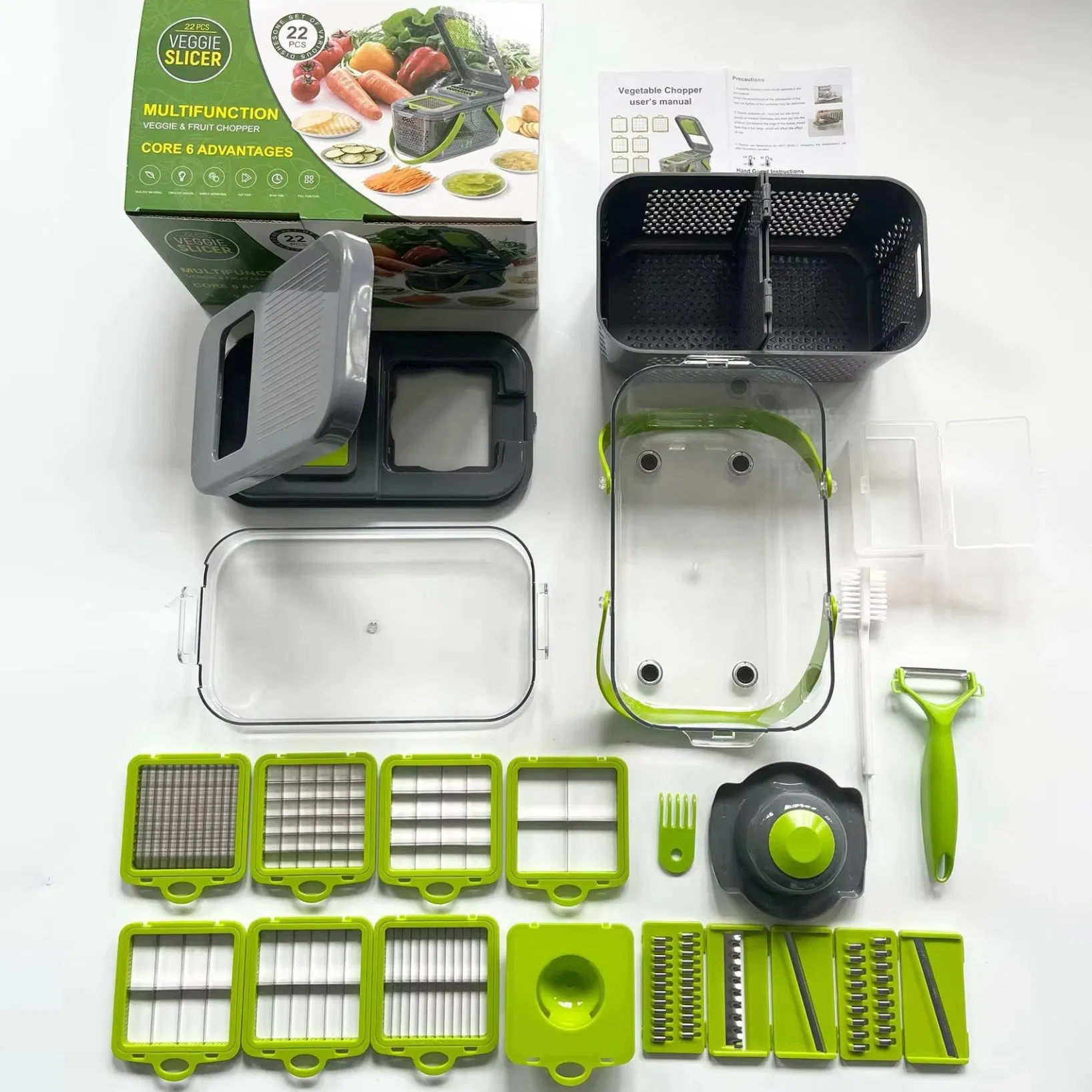 Herramientas de cocina sin BPA cortador de cebolla picador espiralizador 14 en 1 cortador de verduras rallador manual picadores de frutas y verduras