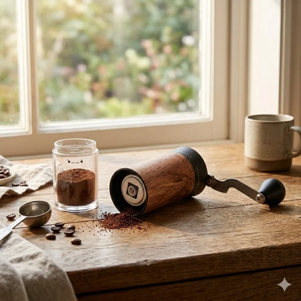 Molino de café portátil con muela de cerámica para espresso y vertido