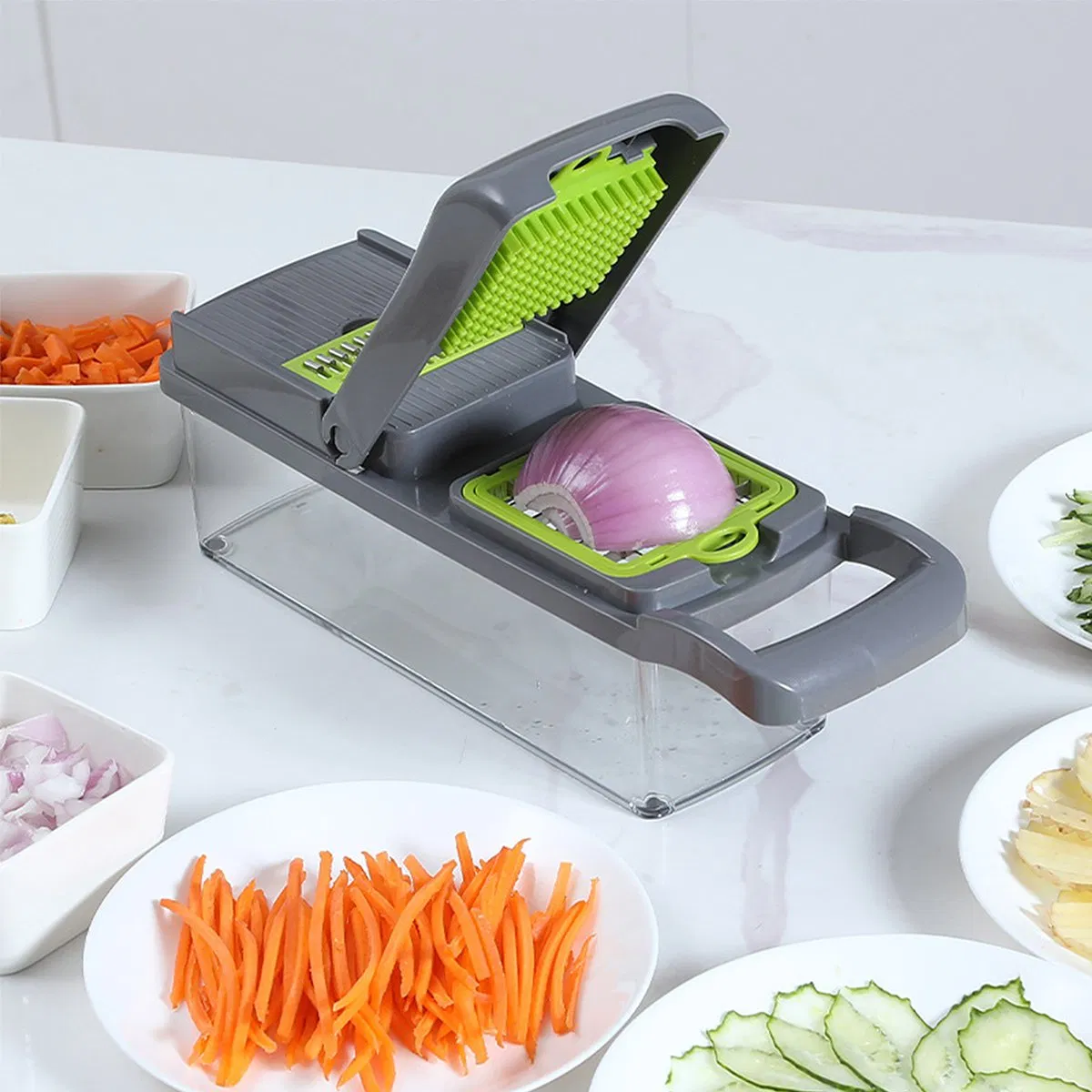 16 en 1 Cortador de cebolla manual multifuncional, rebanador de frutas, prensa de patatas, pelador, picador de verduras manual, triturador de ajo