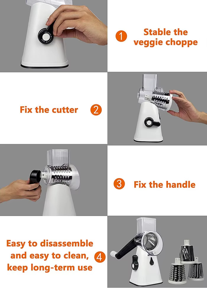 Rallador de Queso Manual con Base de Succión Antideslizante 3 Cuchilla de Acero Inoxidable Fácil de Limpiar Cortador de Verduras Rallador de Queso