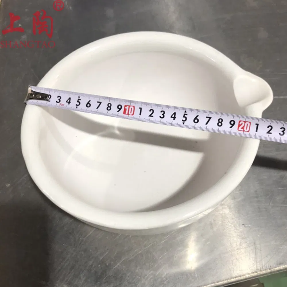 Mortero de porcelana de laboratorio con mano