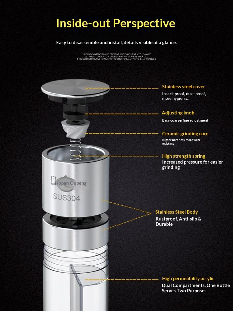 Stainless Steel Pepper Grinder Sea Salt Sichuan Peppercorn Powder Manual Grinding Bottle Black Pepper Grains