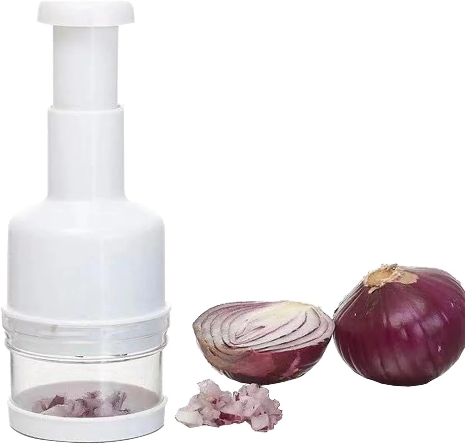 Cortador de cebolla con contenedor, picadores de ajo manuales, cortadores de verduras de mano para ajo, nuez, cuchillas de acero inoxidable, accesorios de cocina