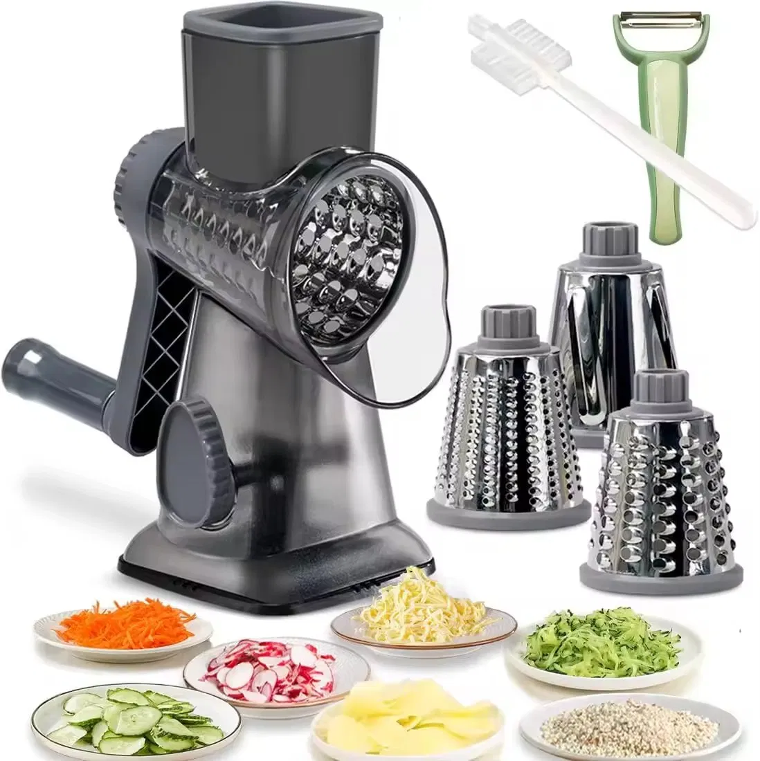 3 en 1 Rallador de Queso Rotary Versátil Cortador de Verduras Manual Molinillo de Nueces y Cacahuetes Rallador de Queso y Verduras Azul&Rojo&Negro Blanco Rallador de Patatas