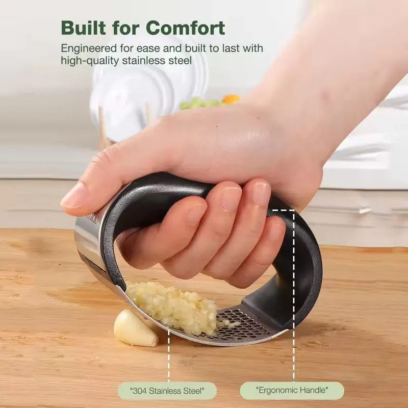 Prensador de ajo manual de acero inoxidable de alta calidad y cortador curvado para carne y verduras, herramienta esencial para el hogar, producto de cocina