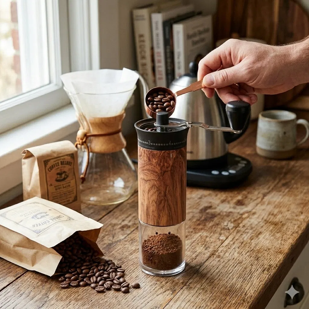 Molino de café portátil con muela de cerámica para espresso y vertido