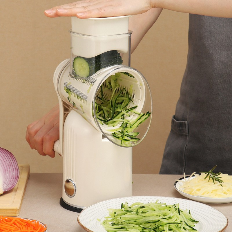 5 en 1 Picadora de Alimentos de Manivela con Rallador Rotatorio y Cuchillas Intercambiables