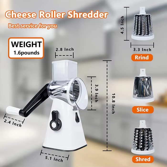 Rallador de Queso Manual con Base de Succión Antideslizante 3 Cuchilla de Acero Inoxidable Fácil de Limpiar Cortador de Verduras Rallador de Queso
