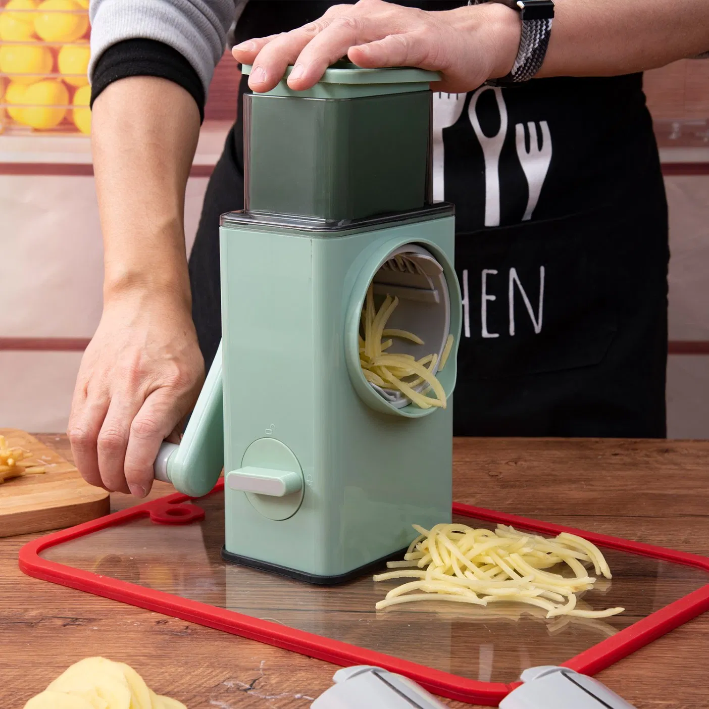 3 en 1 Cortador de Verduras Rotatorio con Cuchillas de Acero Inoxidable para Cocina en Casa Gadget Rallador de Queso