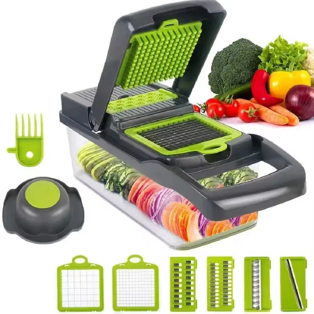 Cortador de verduras multifuncional 15 en 1 picador de cebolla, rallador de verduras, picador de vegetales con cesta coladora
