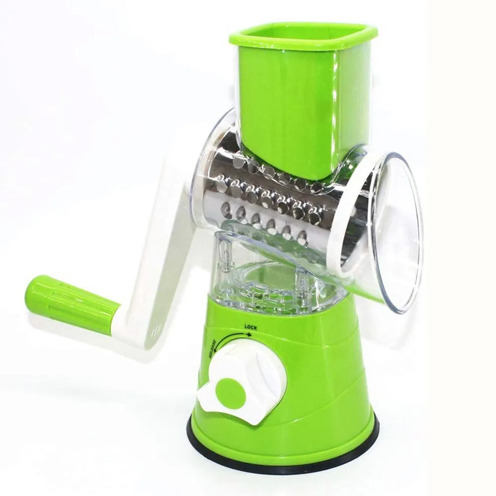 Rallador de Queso Rotatorio, Desmenuzador de Queso Manual con 3 Cuchillas Intercambiables, Cortador de Verduras y Cítricos Mandolina para Cocina