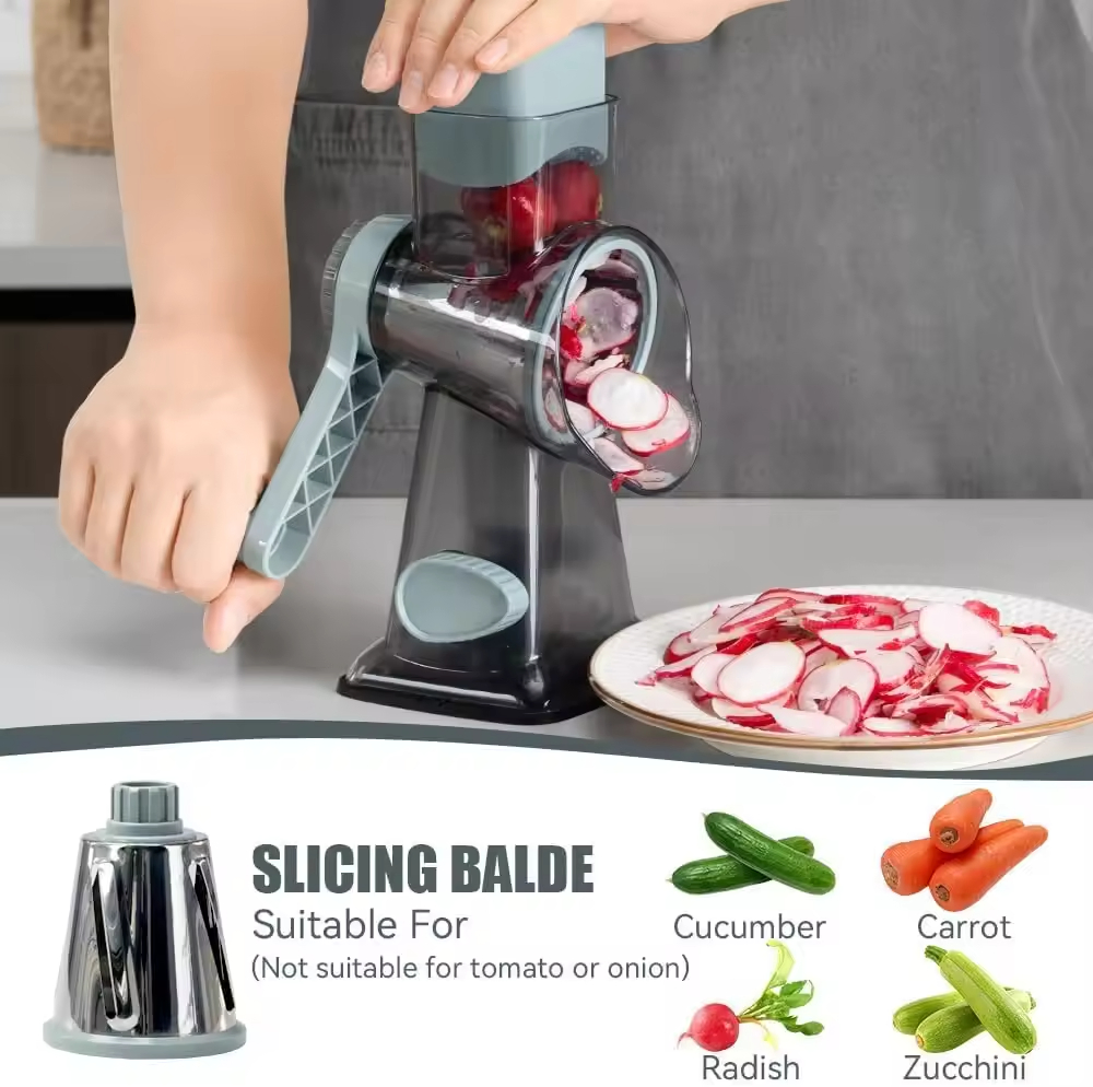 Cocina 5 en 1 Manual Rallador de Queso Rotativo de Acero Inoxidable Cortador Redondo de Verduras Rebanador de Patatas Picador Rallador de Queso de Mano