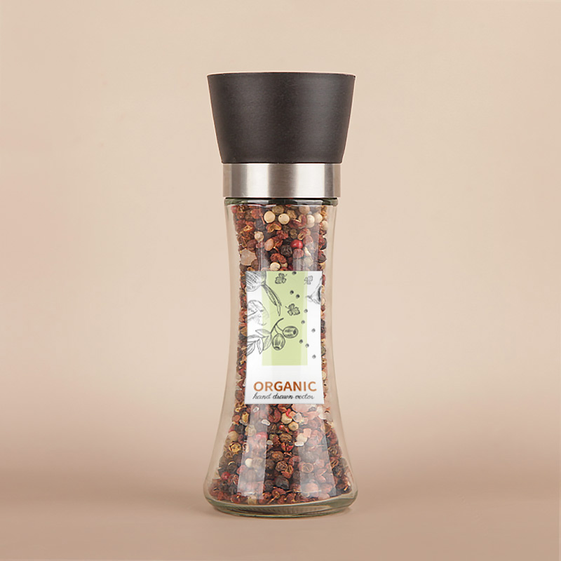 180ml Molinillo de especias de vidrio personalizado de alta calidad, frasco de vidrio para sal marina y pimienta, molinillo duradero, frasco redondo para almacenamiento de hierbas, botella de condimentos para cocina y barbacoa