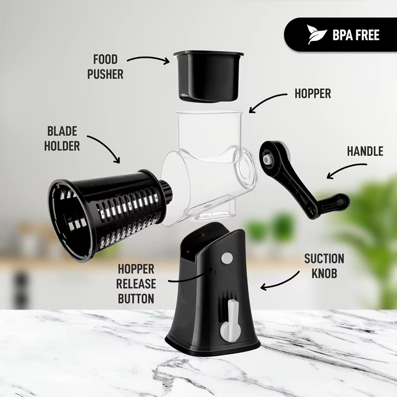 5 en 1 Manual de Rallador de Queso de Mano con Manivela, Mandolinas, Cortadores, Picadora de Alimentos, Cortador de Frutas, Rallador de Queso Rotatorio para Cocina