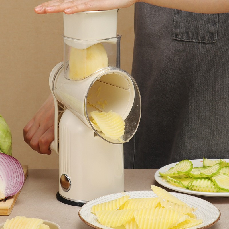 5 en 1 Picadora de Alimentos de Manivela con Rallador Rotatorio y Cuchillas Intercambiables