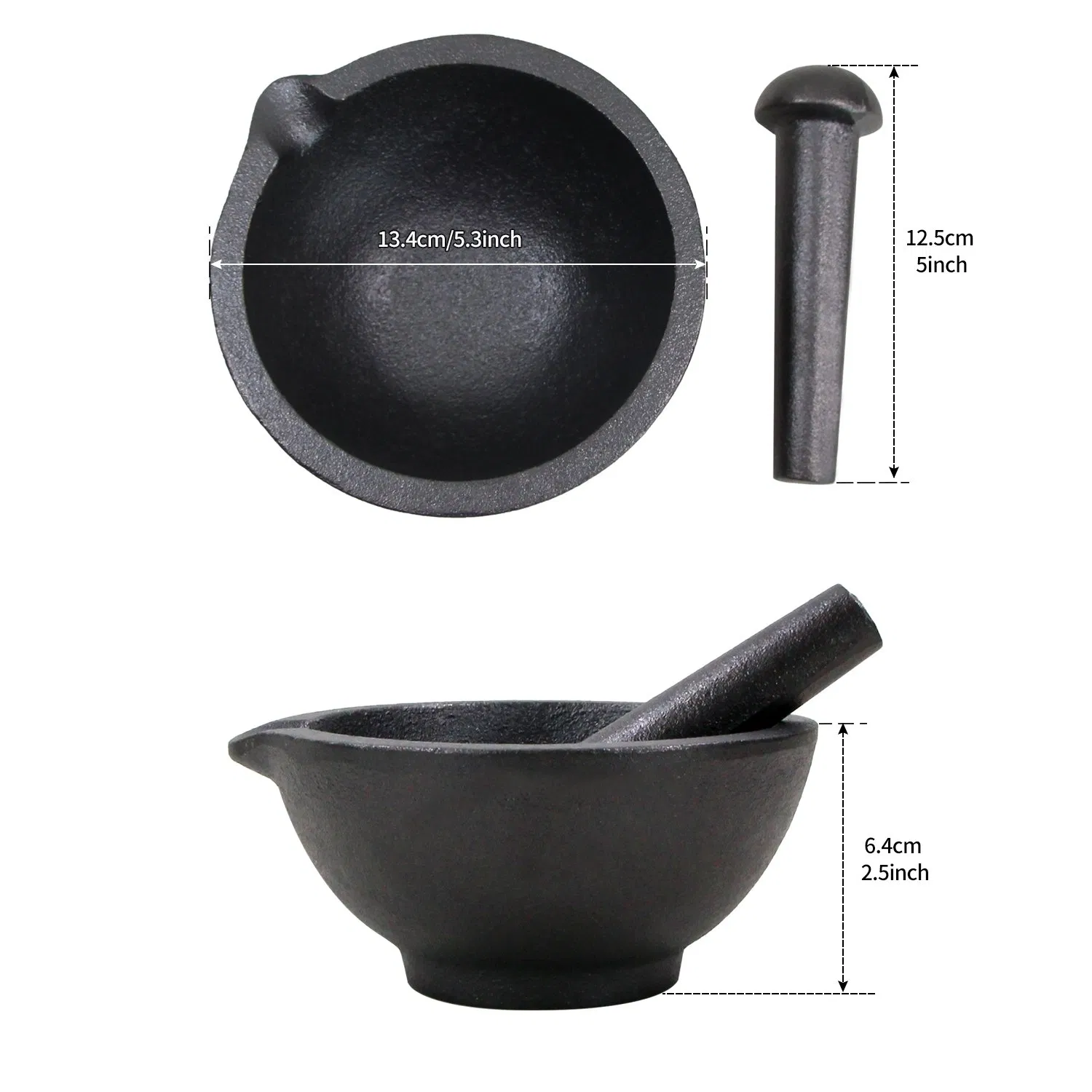 Mortero y mano de mortero de hierro fundido negro Cookwin para uso en cocina doméstica, molienda de especias y hierbas