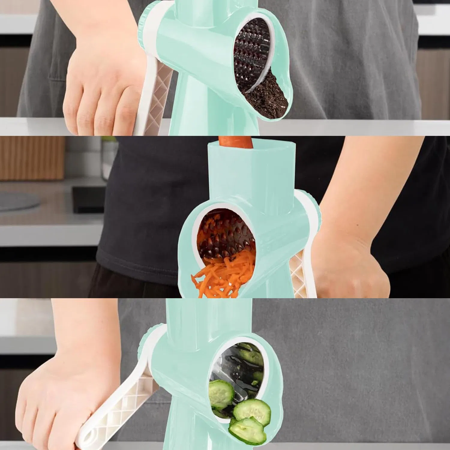 Nuevo rallador de alimentos manual rotativo multifuncional de plástico ABS con cuchilla ecológica para queso y verduras