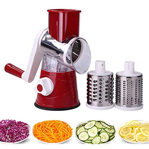 Venta al por mayor 3 en 1 Rallador de queso rotativo redondo con caja de tumbling, triturador de tambor multifuncional para frutas y verduras con mango